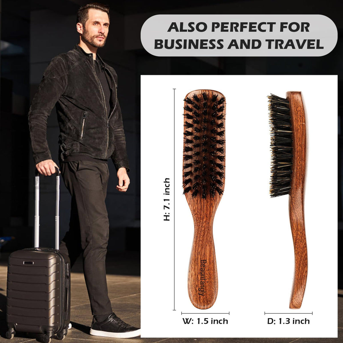 BEAUNTANGLY Hair Brush for Men, 100% Boar Bristle Hair Brush for Men Women’s Hair Smoothing, Styling, Detangling, Moisturizing, Adding Shine, Improving Blood Circulation, Promoting Hair Growth