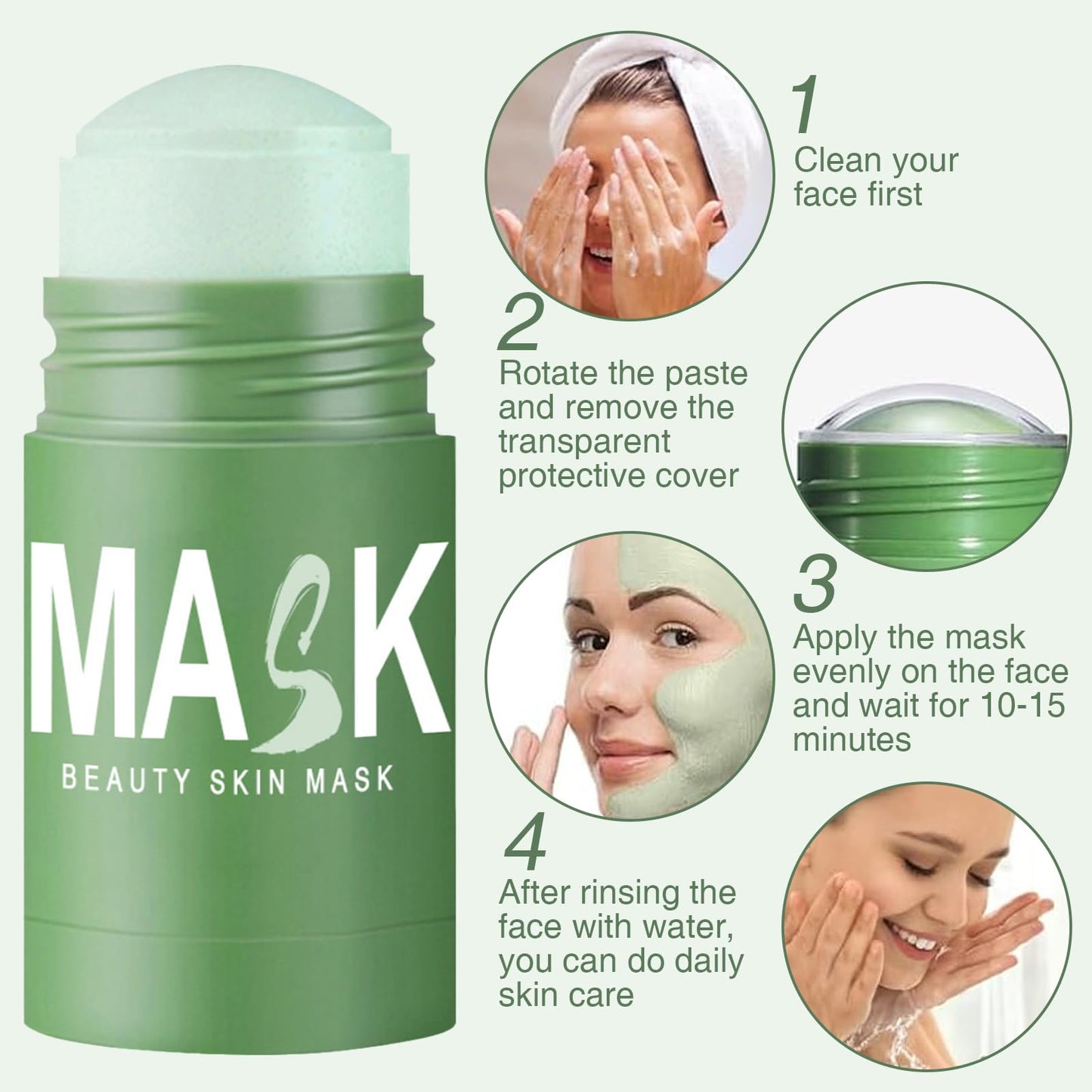 COWANIEE 2 Pcs Green Tea Deep Cleanse Mask,Green Mask Stick