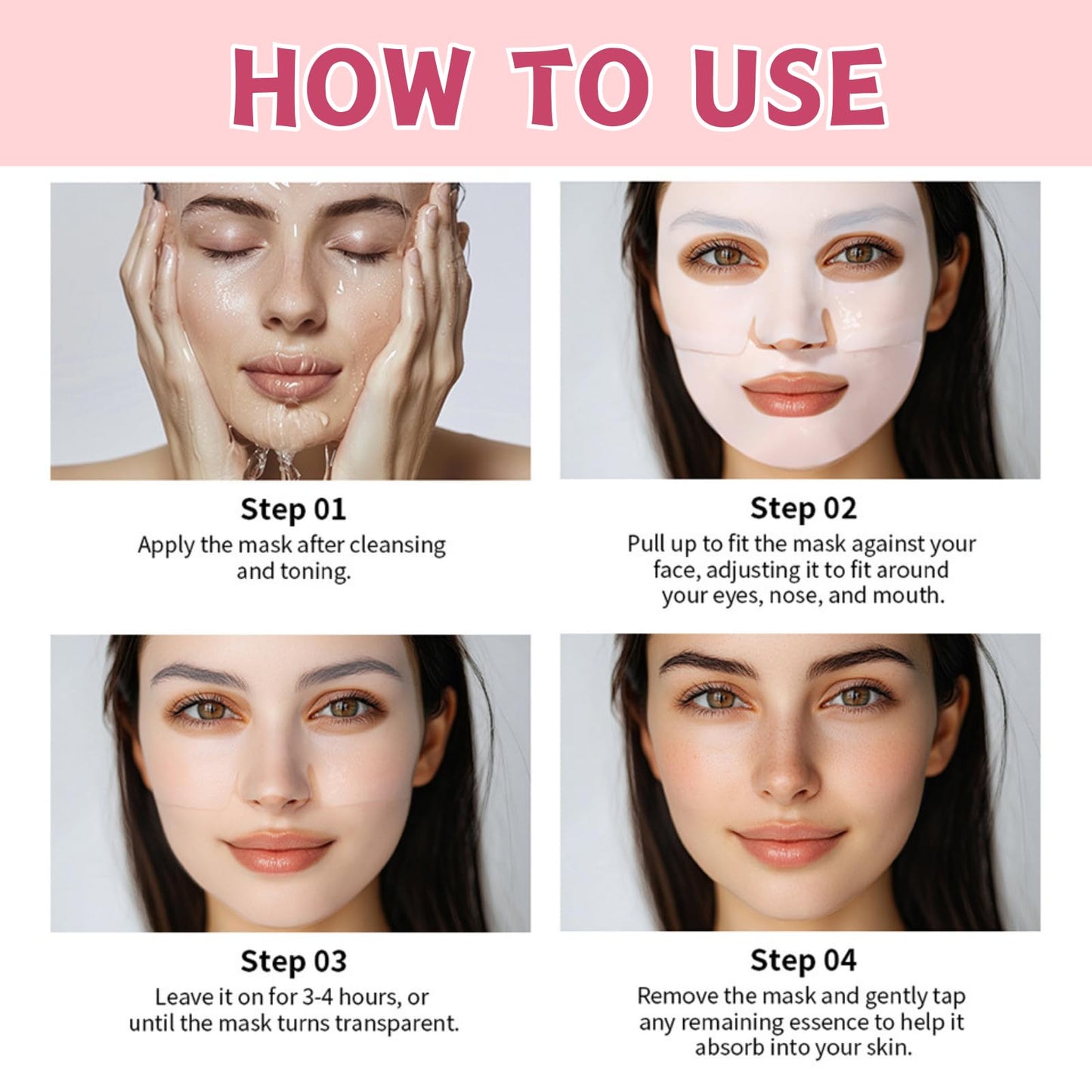 Trendyfave Collagen Face Mask, Pink Collagen Jelly Gel Mask, Korean Face Mask, Collagen Mask - Collagen Overnight Face Mask, Pore Minimizing, Moisturize, Firm & Enhance Skin Vitality, Face Masks Beauty 4Pcs