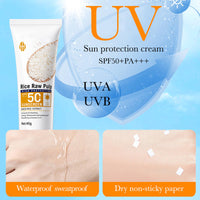 GEEWHILE Rice Sunscreen SPF 50+ Sunscreen with Rice Extracts, Waterproof Moisturizing Sun Cream, UVA&UVB Protection Sun Cream for Protects & Brightens Skin, Reduces Blemishes, Non-Greasy