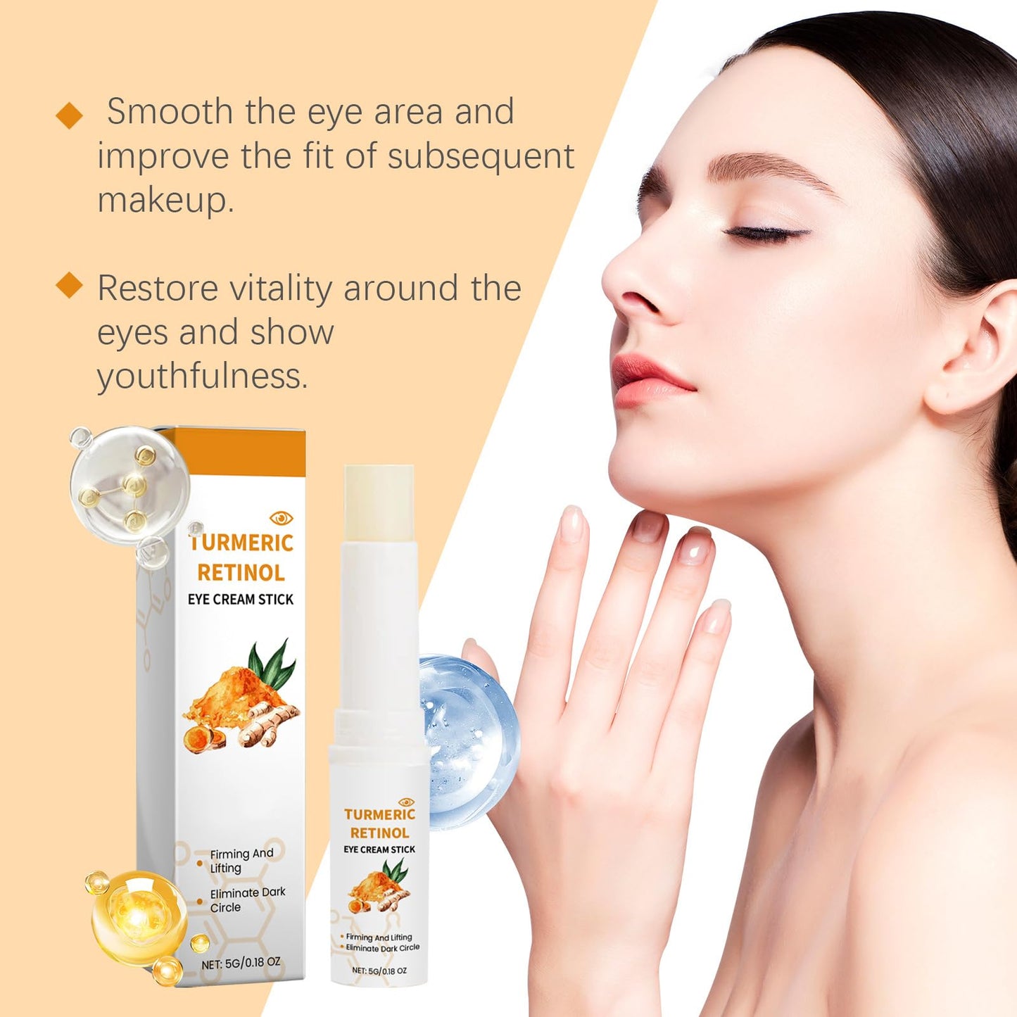 AuraBeen Turmeric Eye Stick for Dark Circles and Puffy Eyes - Hydrating Under Eye Cream Stick Infused with Beneficial Ingredients for a Refreshed Look