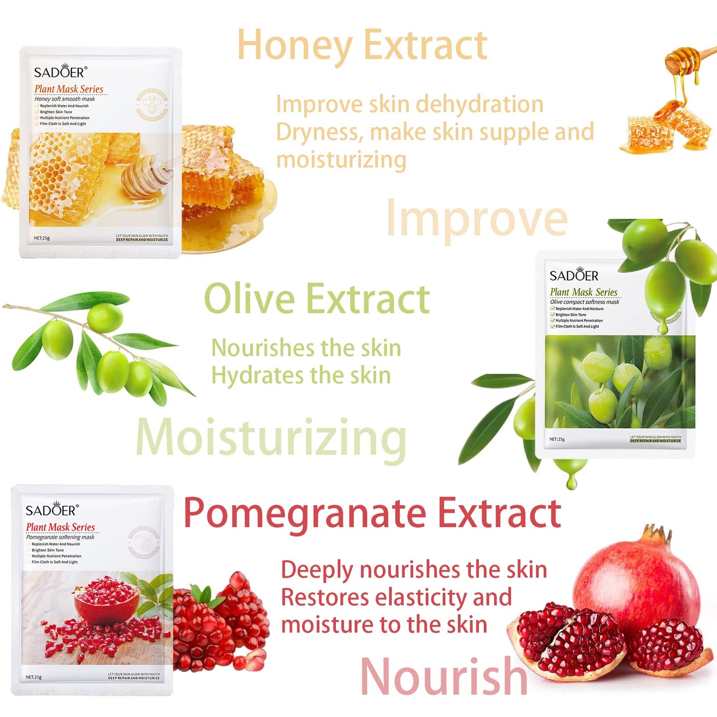 DMQ Hydrating Face Mask,Hydrating Moisturising Face Sheet Masks Nourishing Improves Skin Face Care,Face Mask Set for Dehydrated, Dull and Tired Skin,Pack of 5 Sheet Masks (5PCS-A)