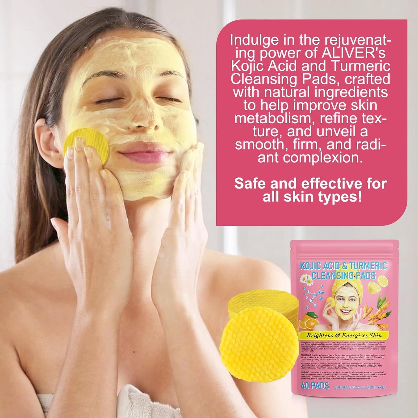 Generic Turmeric Kojic Pads, Natural Turmeric & Kojic Acid Pads Cleansing Pads, 40PCS Turmeric Cleansing Pads for Dark Spots, Balance Skin Oil And Water, Turmeric & Kojic Acid Exfoliating Pads (40PCS)