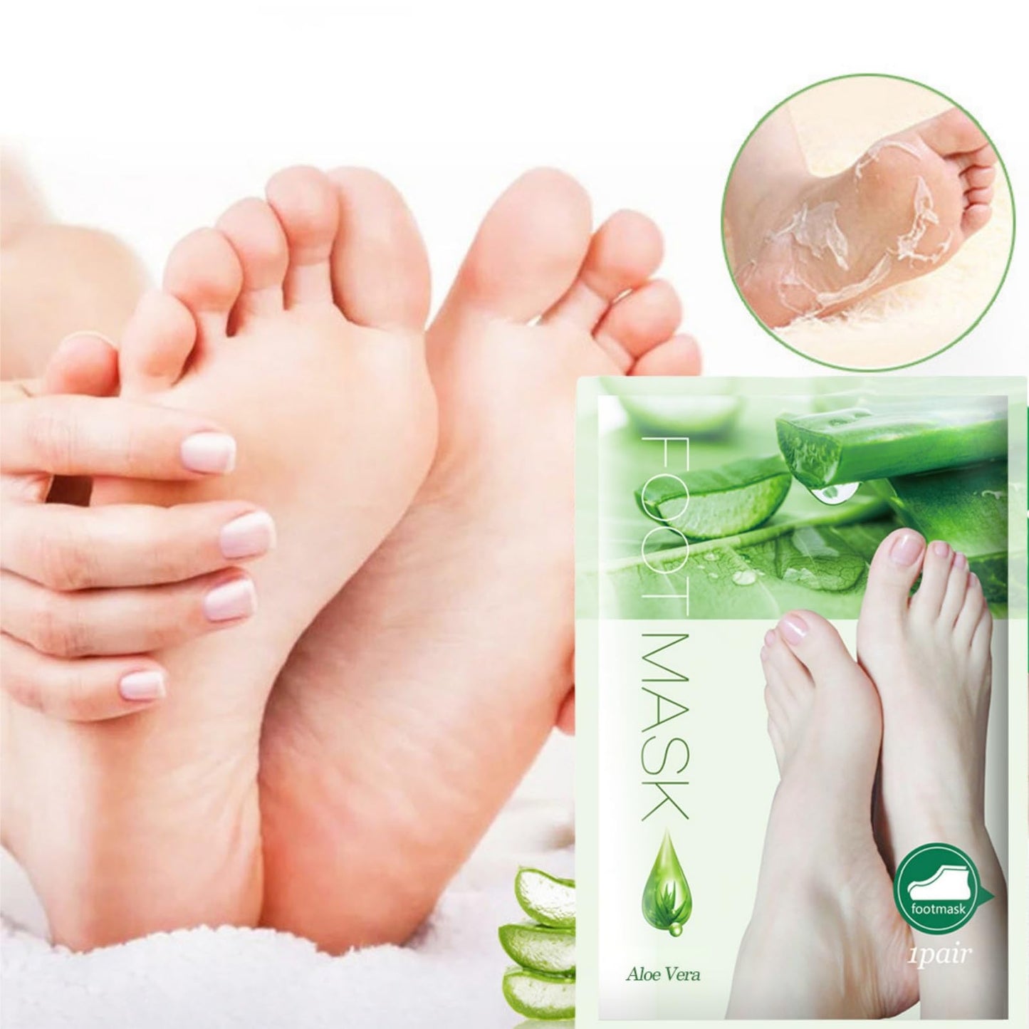 Ruojiar 4 Pairs Natural Aloe Vera Gel Foot Mask,Exfoliating Foot Peel Mask,Aloe Vera Peeling Foot Mask,Aloe Moisturizing Feet Peeling Mask,Foot Peel Mask for Hard Skin,Effective Exfoliating Feet Peeling Socks