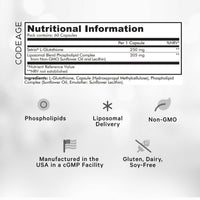 Codeage Liposomal Glutathione Supplement - Pure Reduced Setria L Glutathione Skin - Nano Encapsulated Glutathione Powder Pills - Phospholipids - Antioxidant Complex - Vegan, Non-GMO - 60 Capsules