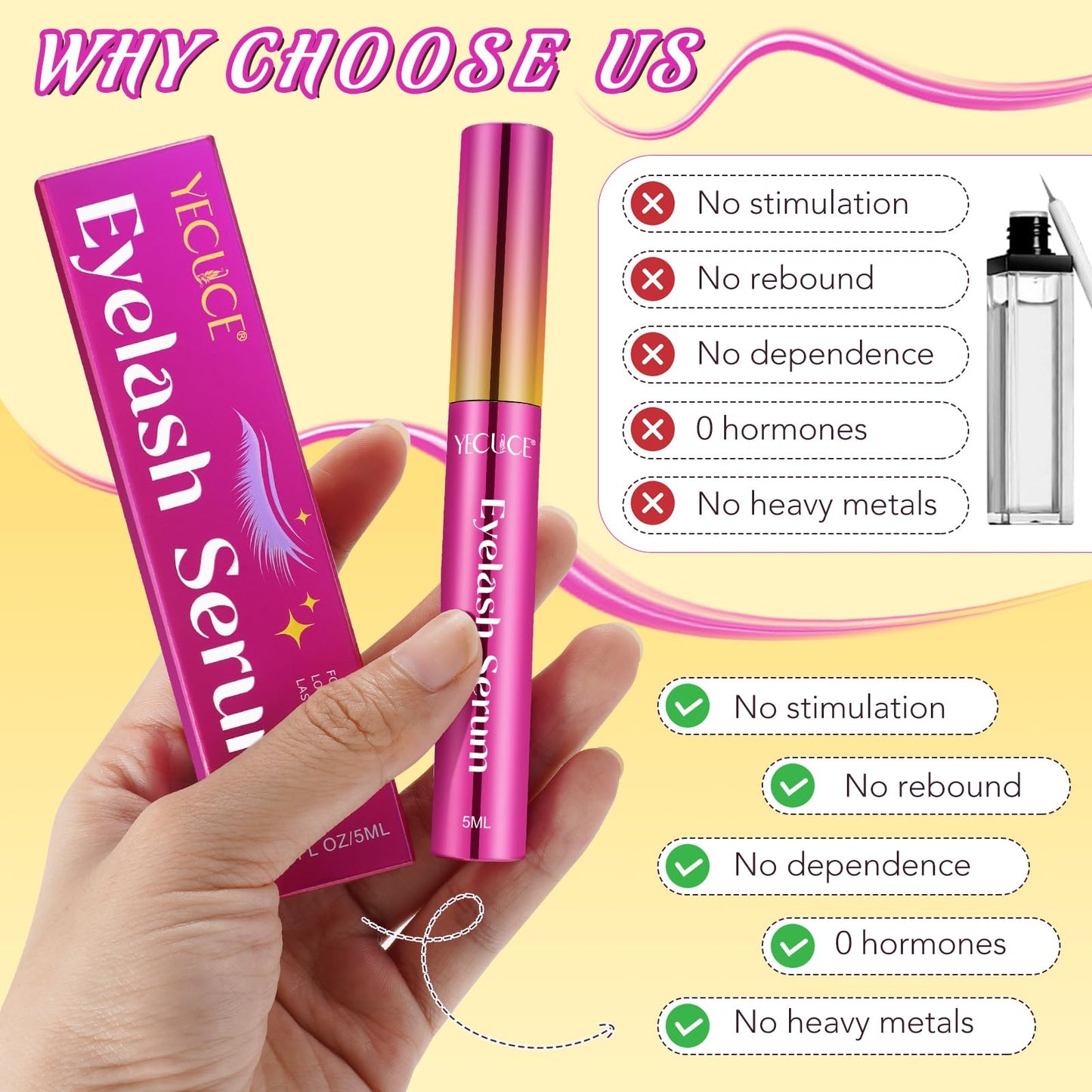 Generic Eyelash Serum for Growth, 5ML Rapid Trengthen Lash & Eyebrow Growth Serum for Healthier Longer Lashes,Thicker,for Women Girls - Lasting 4-6 Weeks