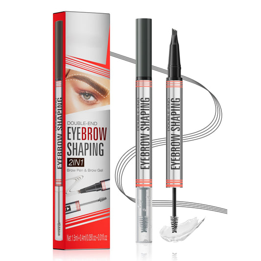 Weixinbuy 2-IN-1 Microblading Eyebrow Pen Long-lasting, Waterproof Eyebrow Pencil Dual-Ended with 4-Fork-Tip & Brow Brush & Clear Brow Gel, Fluffy & Defined Brows for Natural-Looking (1# Grey)