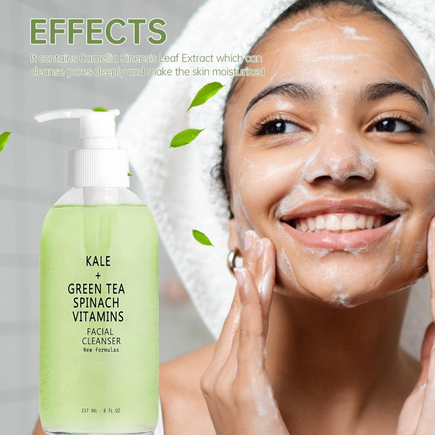 SingHao Kale + Green Tea Face Cleanser,Kale and Green Tea Spinach Vitamin Cleanser,Green Tea Foam Cleanser,Natural Face Wash for Deep Cleansing,Green Tea Age Prevention Cleanser,Gentle Facial Cleanser