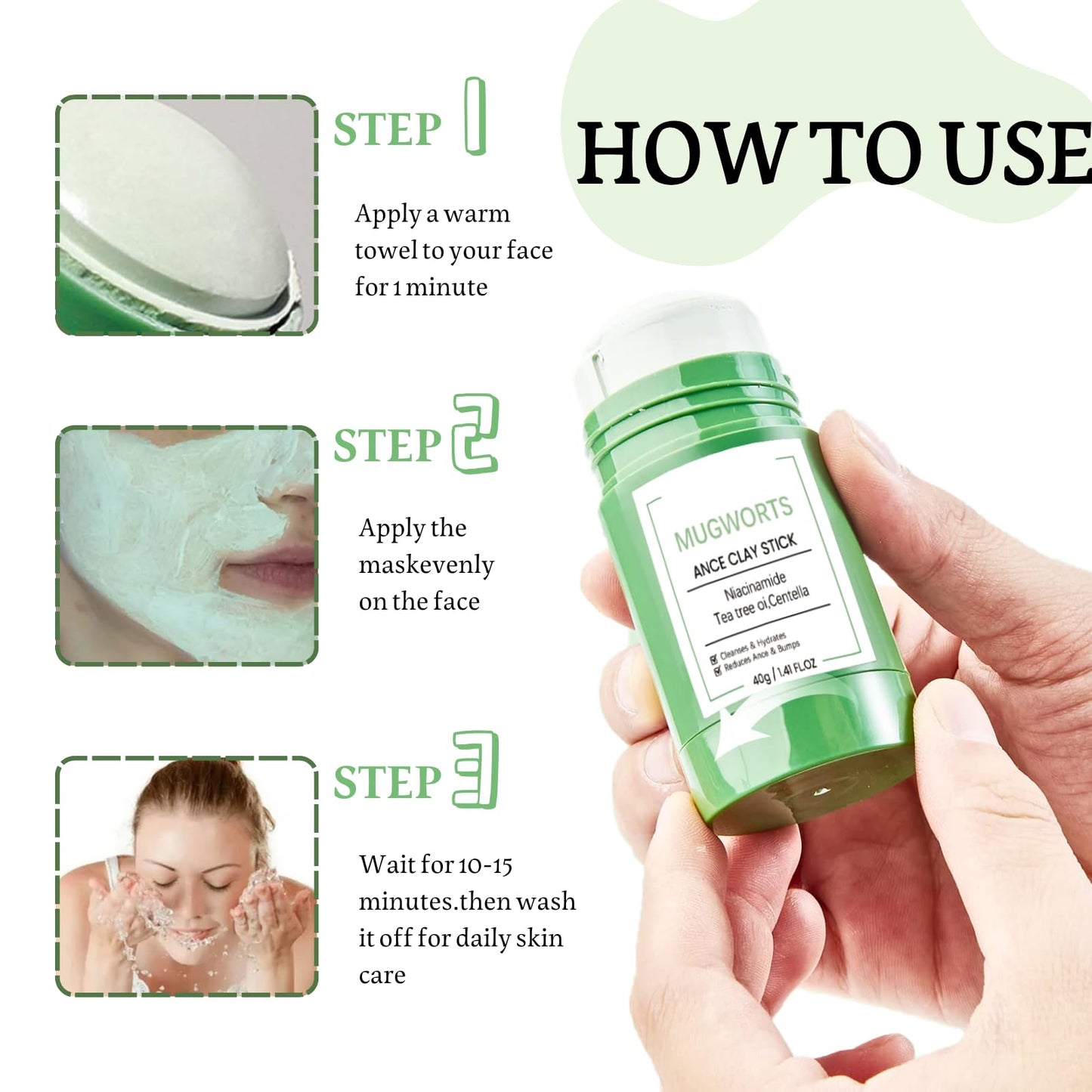 IZBEAUVO Green Tea Mask Stick,Green Tea Mask,Deep Cleansing Face Mask,Purifying Clay Mask,Moisturizes Oil Control,Deep Clean Pore,Blackhead Remover Face Mask Clay,Brightening for Men and Women