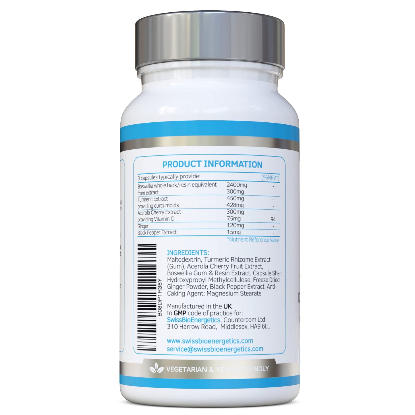 Boswellia & Turmeric Complex – 90 Capsules – Super High Strength Curcumin containing Minimum 95% Curcumoids & 65% Boswellic Acid - UK Made