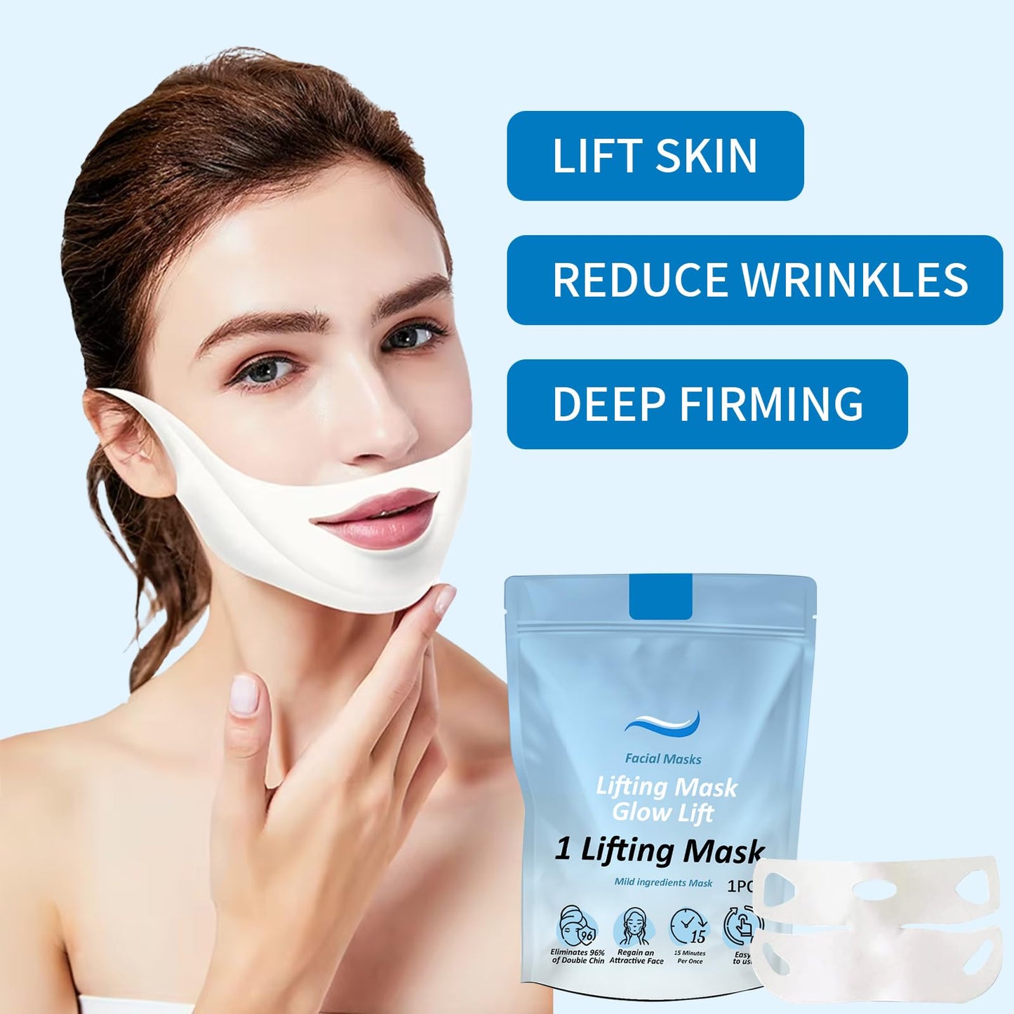 Leogony 2 PCS V Line Face Lifting Chin Mask, Double Chin Lifting Mask, Firming and Moisturizing