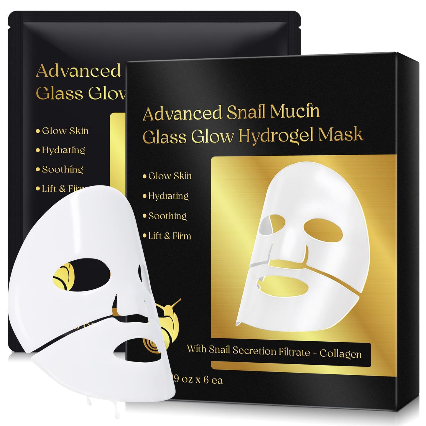 VCTSOF Snail Mucin Glass Glow Hydrogel Face Masks Skincare, 6Pcs Collagen Night Wrapping Mask, Sheet Mask, Snail Mucin Serum Collagen Face Mask