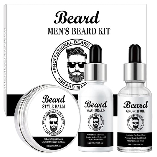 Men's Beard Grooming Kit with Shampoo, Oil, Balm - Complete Beard Care Set for Growth, Moisturizing, Styling - Valentine's Day, Father's Day, Birthday gifts - Complete beard care for men