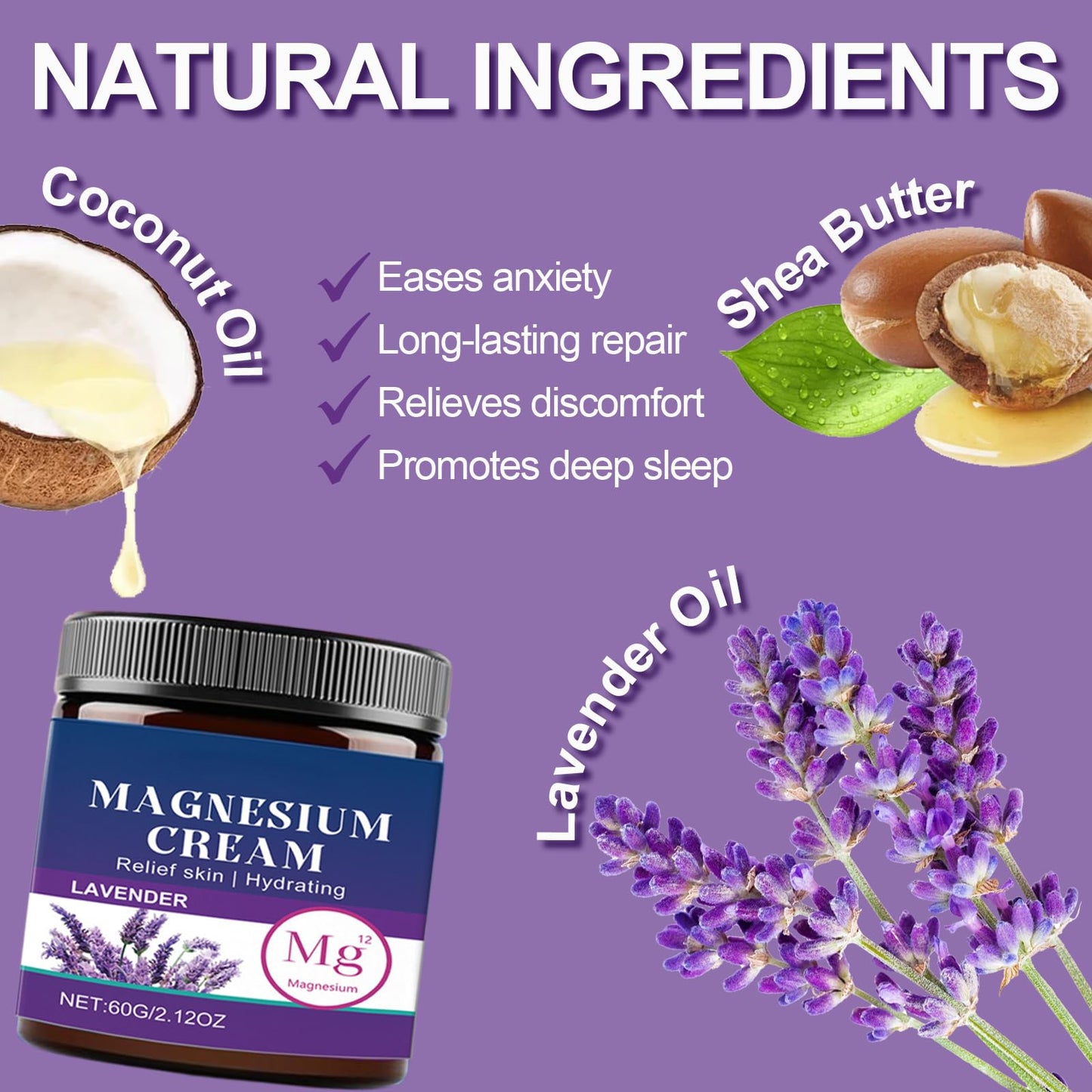 Trendyfave Magnesium Cream for Sleep & Relaxing – Magnesium Butter for Restless Legs, Muscle Relief – with Lavender Oil, Shea Butter & Coconut Oil – Soothing Body Hydrating Legs, Arms or Chest, 60g