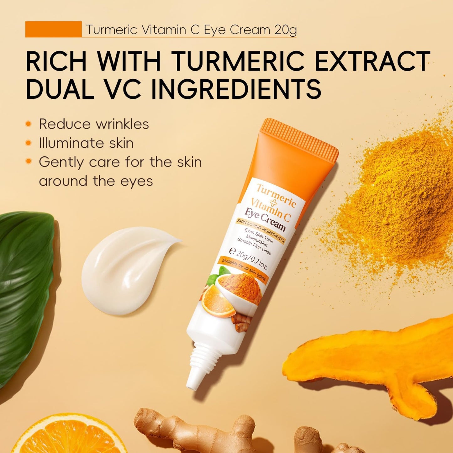 Trendyfave Vitamin C Turmeric Eye Cream Anti Aging, Under Eye Cream for Dark Circles, Eye Cream For Dark Circles And Puffy Eyes, Turmeric Cream For Even_Skin Tone,Moisturizing,Smooth Fine Lines - Travel Size