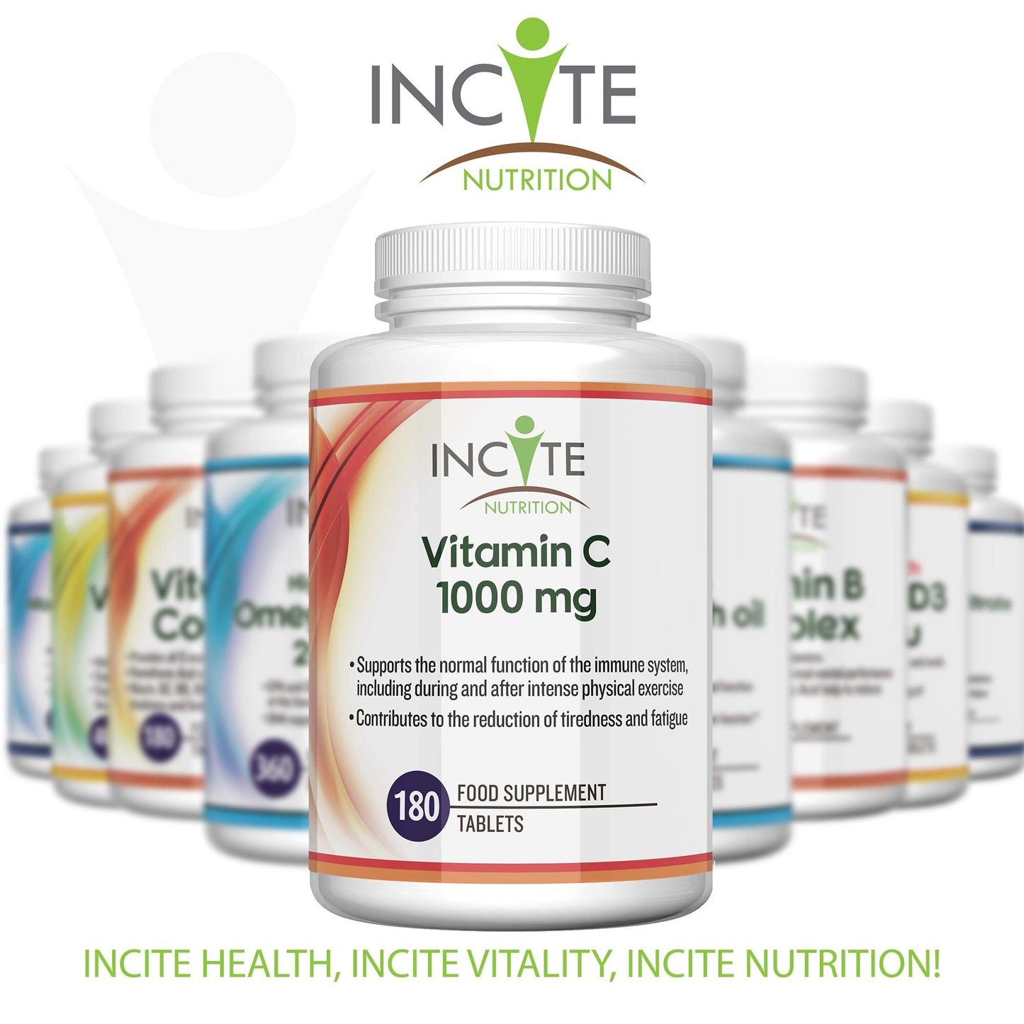 Vitamin C 1000mg | 180 Premium Tablets (6 Month’s Supply) | High Dose Quality Ascorbic Acid | Suitable for Vegetarian & Vegans| Made in The UK by Incite Nutrition®