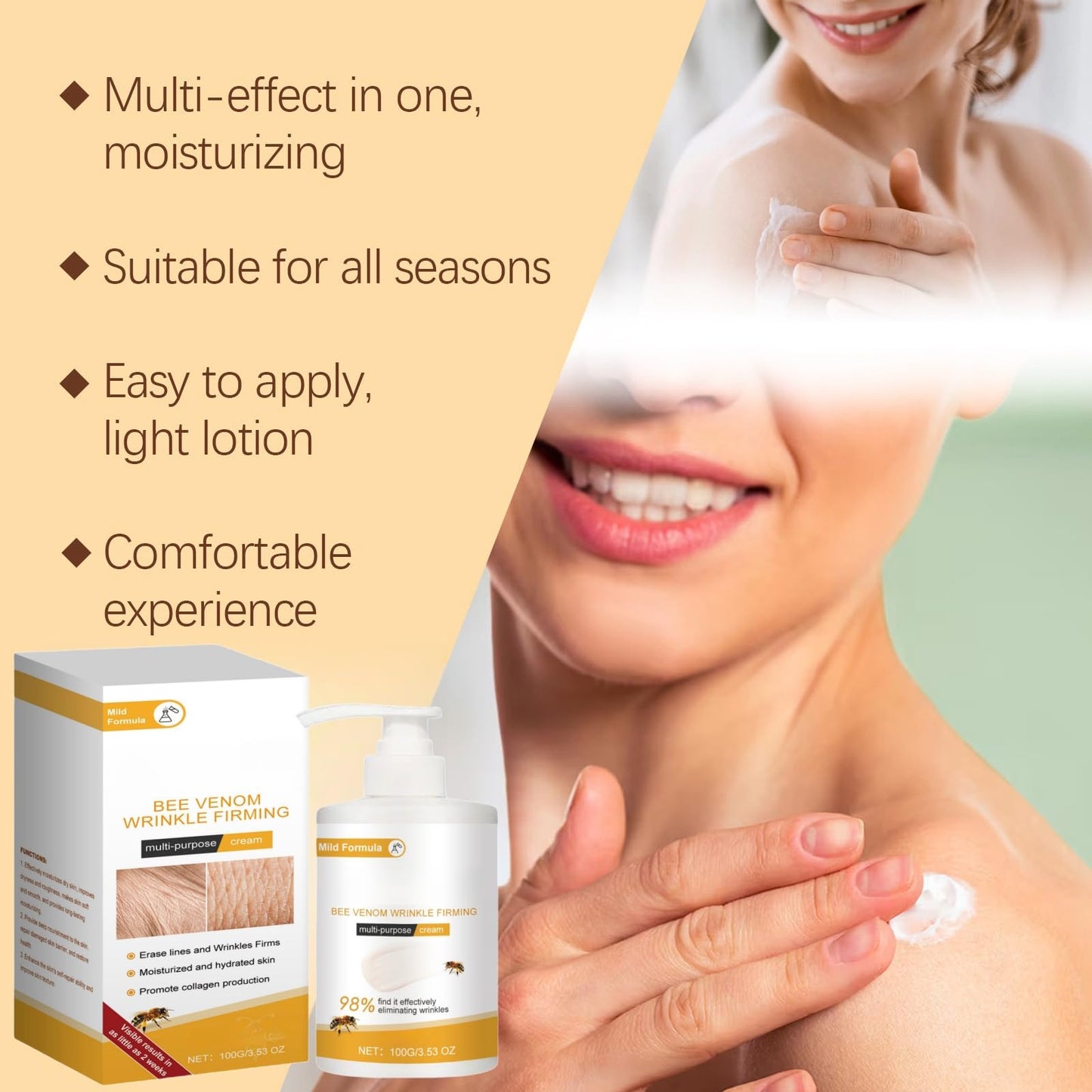 HIVETZ Furzero Bee Venom Anti-Wrinkle Cream,Furzero Bee Venom Cream,Furzero Anti Aging Face Cream,Bee Venom Wrinkle Removal Cream,Skin Tightening Cream for Face and Body,Bee Venom Skin Treatment Cream,100g