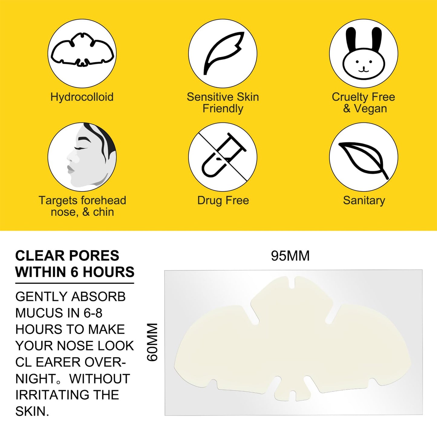 SHEBEEDO 12Pcs Hydrocolloid Nose Strips,Blackhead Remover Strips,Nose Pore Strips for Unclog and Shrink Pores,Absorbs Oil,Removal Acne,Pimple,Zits,Spot,Targets Pores & Pimples