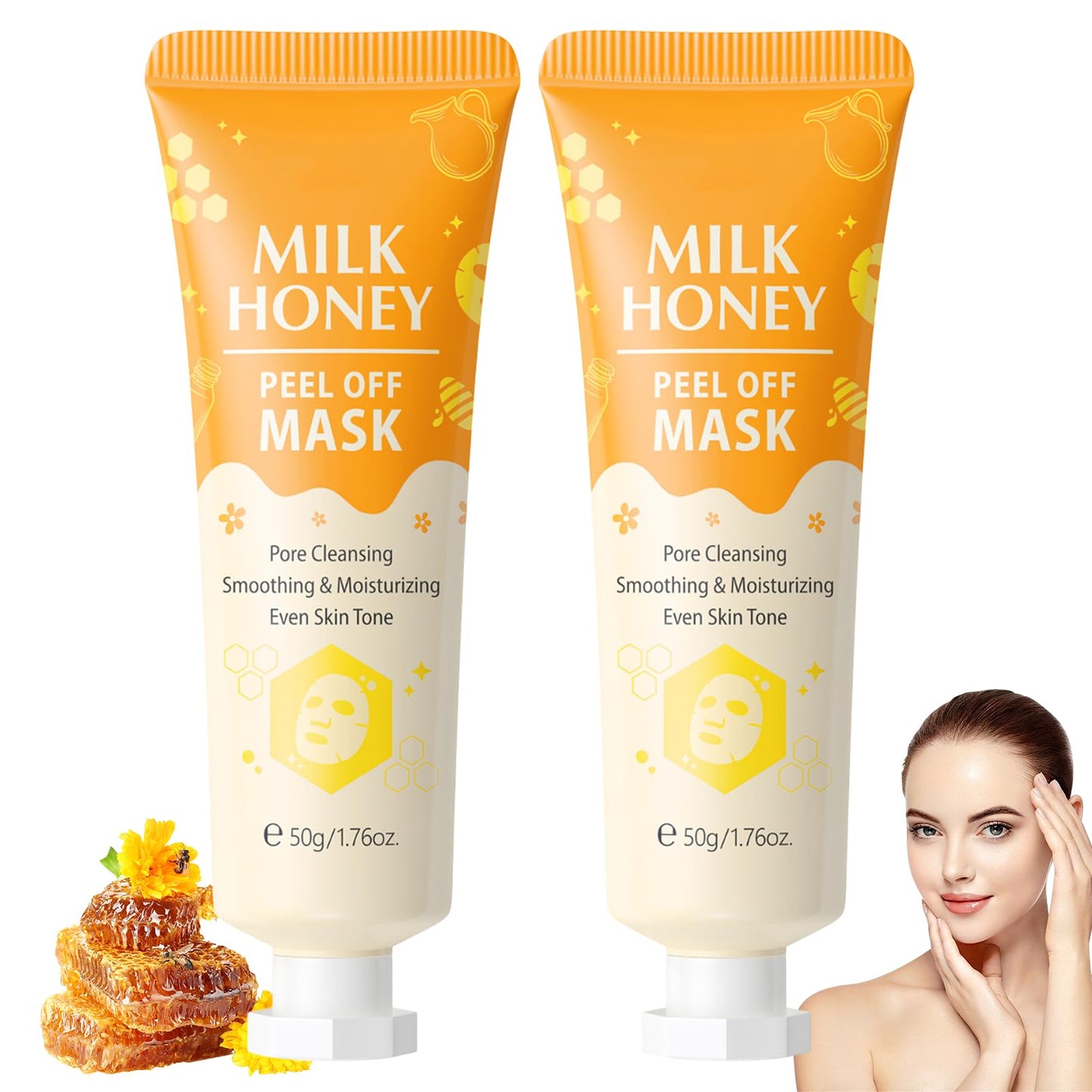 GMHLLES Honey Tearing Mask, Peel off Mask with Natural Propolis, Skin Clean Pores Shrink, Hydrating and Moisturizing, Reduces Fine Lines & Wrinkles(50g 2PCS)