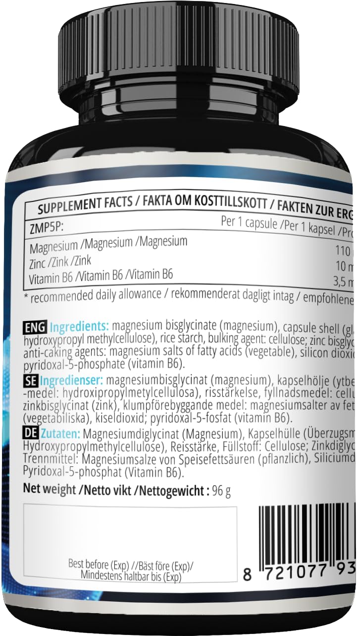 ZMP5P 375 mg per Portion - Magnesium, Zinc, Vitamin B6 in Chelated Form - 120 Vegan Capsules - 40 Day Supply - for Enhanced Health and Wellness - by Apollo’s Hegemony