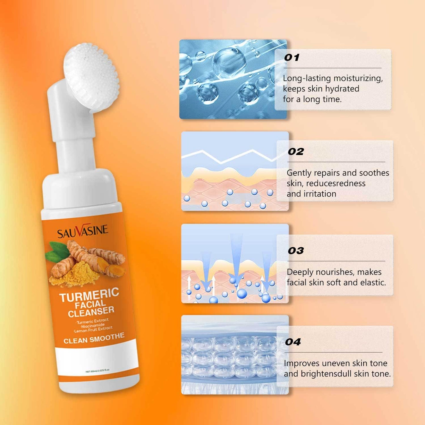 IZBEAUVO urmeric Face Wash, Turmeric Foaming Cleanser,Turmeric Facial Cleanser, Ultra-Gentle Clean And Clear Cleanser For Acne Prone Skin