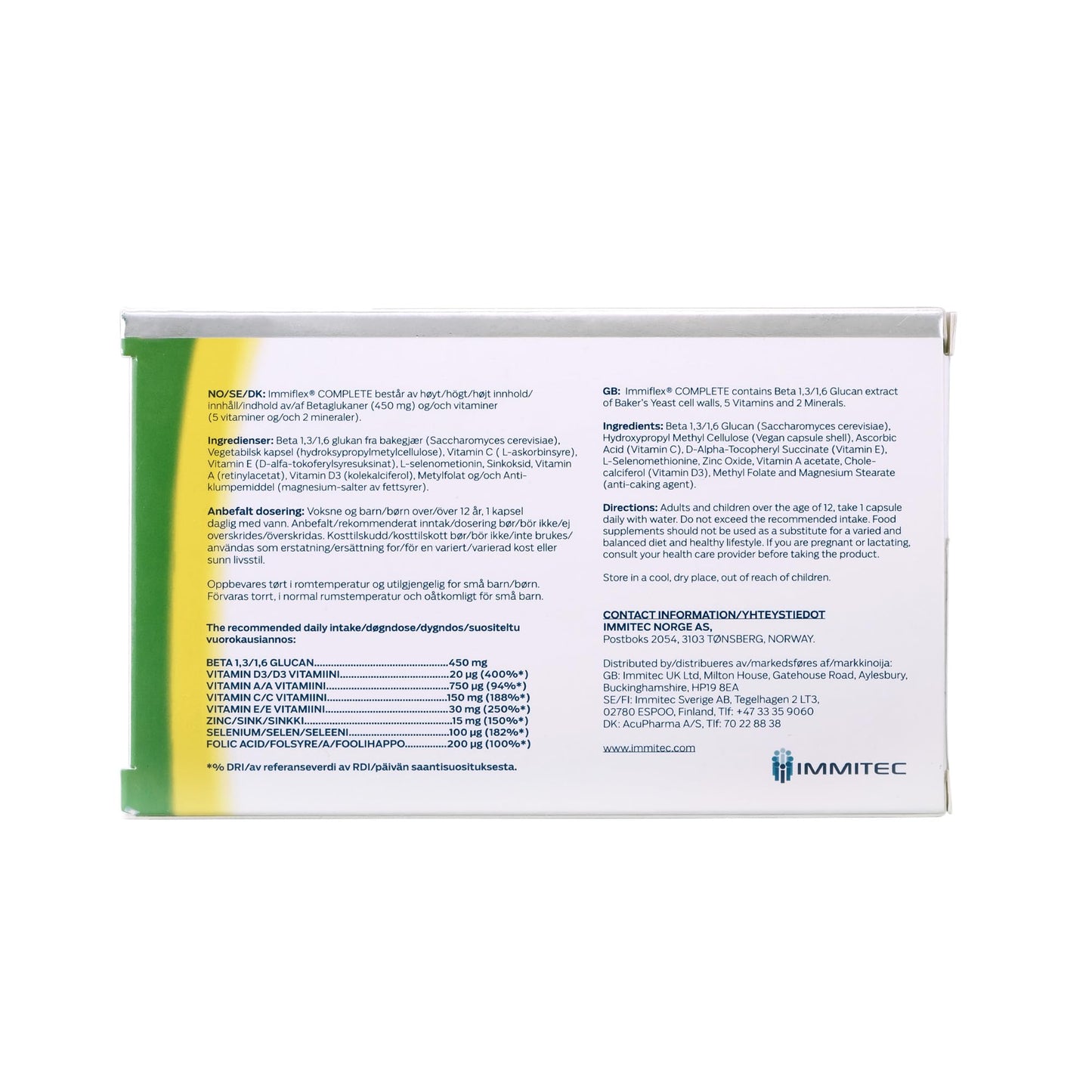 Immiflex Complete | Immune System Booster with 450 mg Beta Glucans | Vitamin D, Vitamin C, Vitamin E, Vitamin A, Zinc, Selenium and Folic Acid | 30 Veg. Capsules (1 Month Supply)