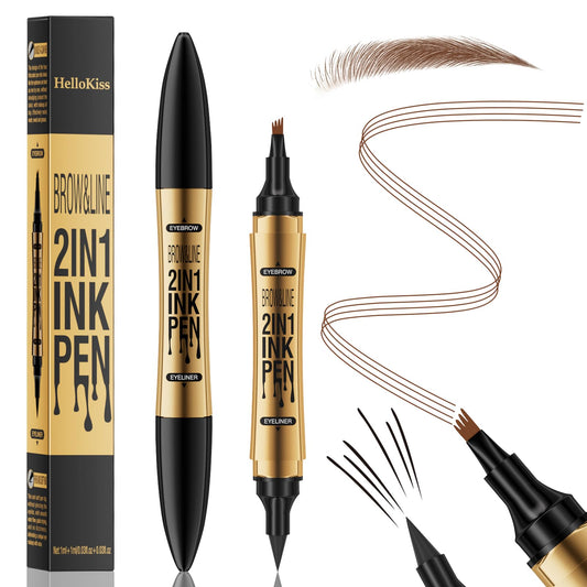 BoloShine Eyebrow Pen & Eyeliner Pencil 2 in 1, Microblading Eyebrow Pen with 4 Fork Tip, Long-lasting Waterproof Smudgeproof Eyebrow Pen for Natural Looking Defined Eyebrows (Light Brown)