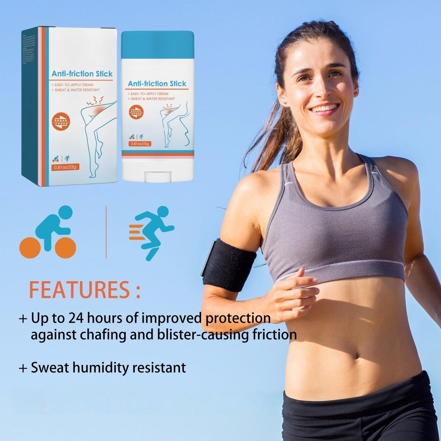 Fankayi Anti-Chafe Stick,Waterproof Anti Chafe Stick,Glide Anti Chafing Stick,Thigh Anti Chafe Stick,Running Chafe Stick,Body Anti-Chafe Balm for Heel,Lower Arm,Legs,Skin Protection,glide anti chafing stick