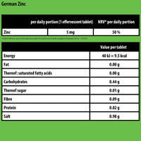 Zinc 5 mg - 2 x 20 effervescent Tablets - Peach and Passion Fruit Flavor - T&D Pharma German Magnesium - Made in Germany
