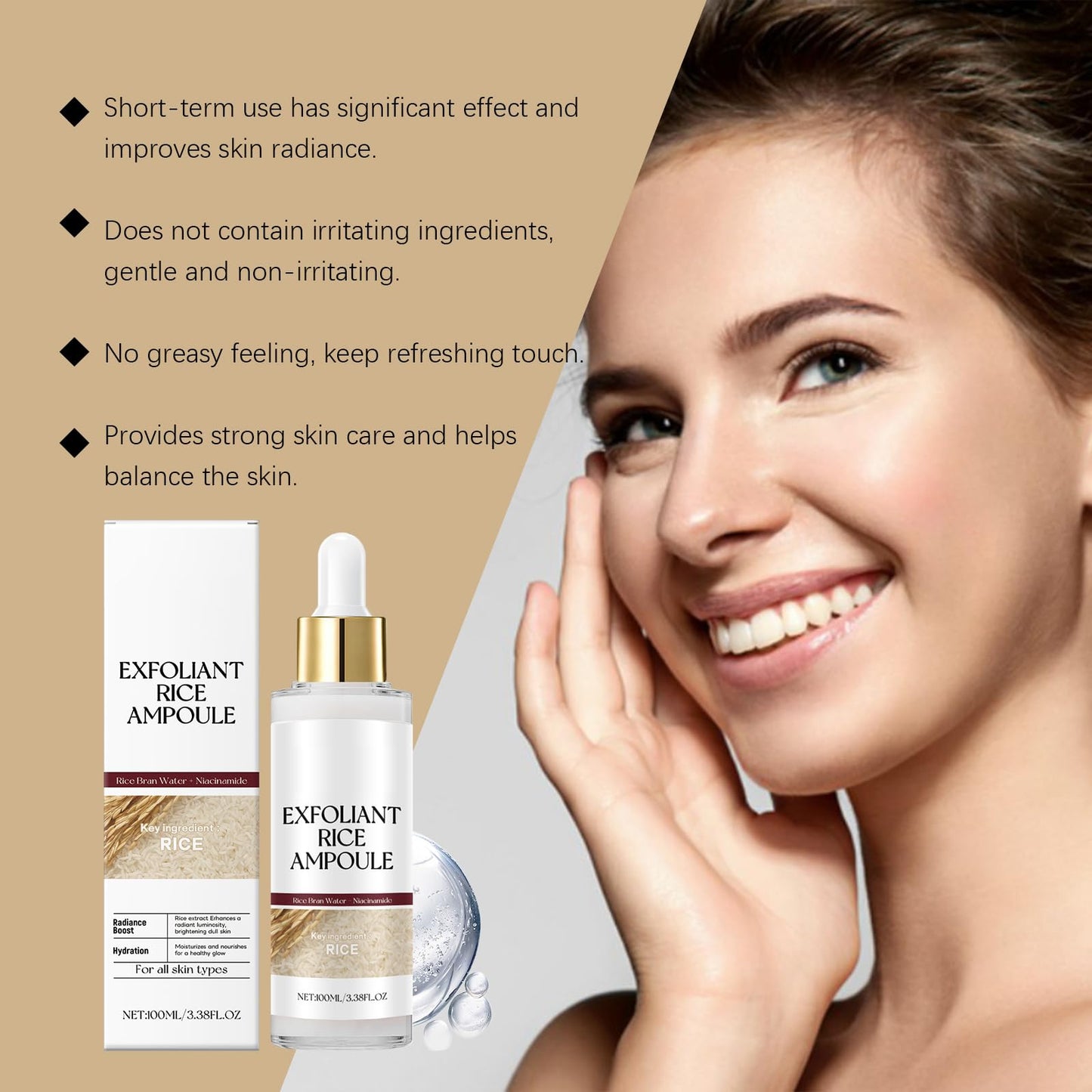 Generic Exfoliant Rice Ampoule,remove dead skin,blackheads and impurities,activate and moisturize the skin,shrink pores (White rice)