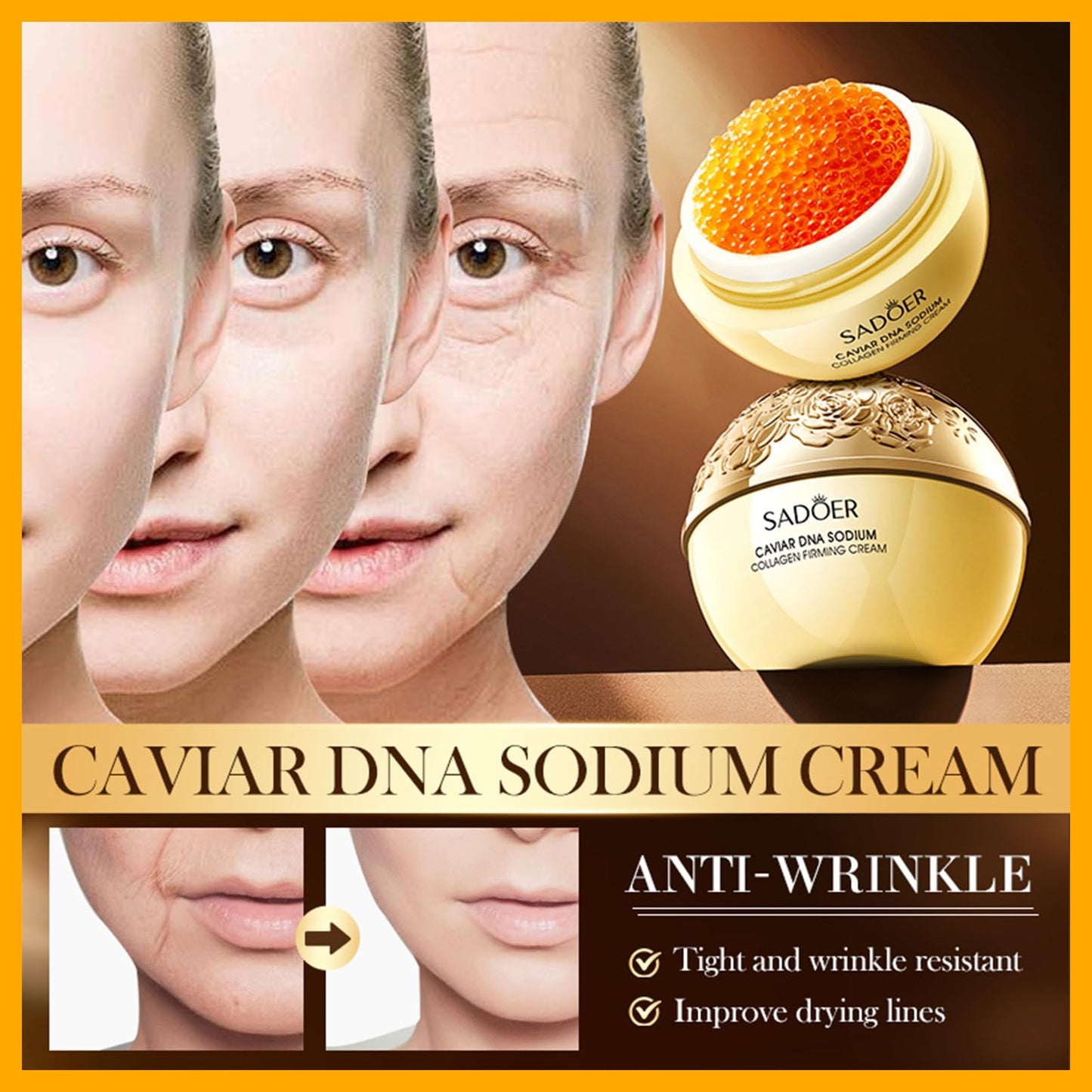 Caviar DNA Sodium Anti-Wrinkle Cream, Collagen Firming Cream, Anti Wrinkle Firming, Caviar + DNA Sodium + Collagen, Full Face Cream, Moisturise Restore Skin Vitality 50 ml