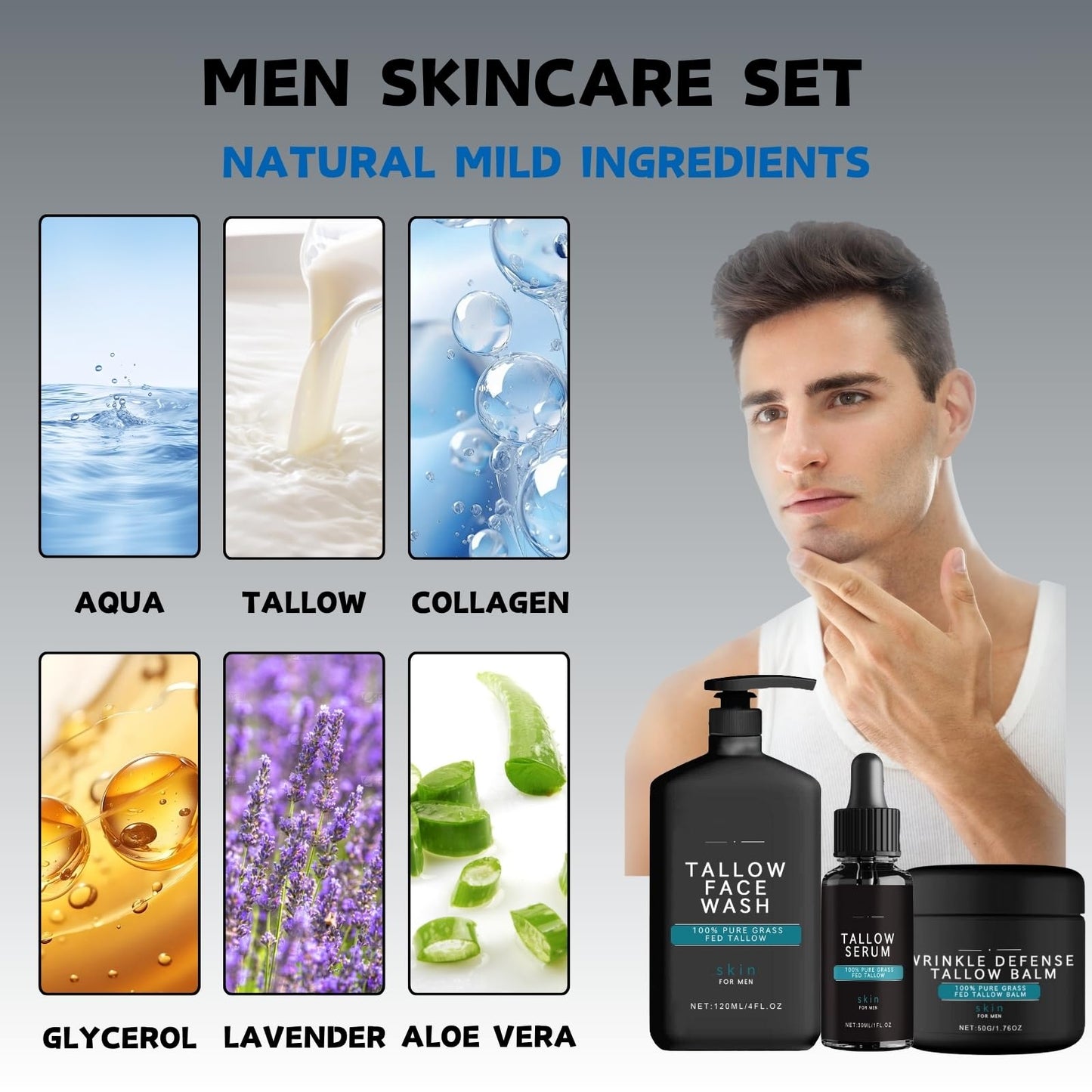ISBEAUSOLS Mens Gift Set - Gifts for Dad - Mens Skincare Gift Sets for Face Cream & Face Serum & Face Cleanser - Face Wash Skincare Set - Mens Skin Care Gift Sets - Gifts for Him - Birthday Gifts for Men