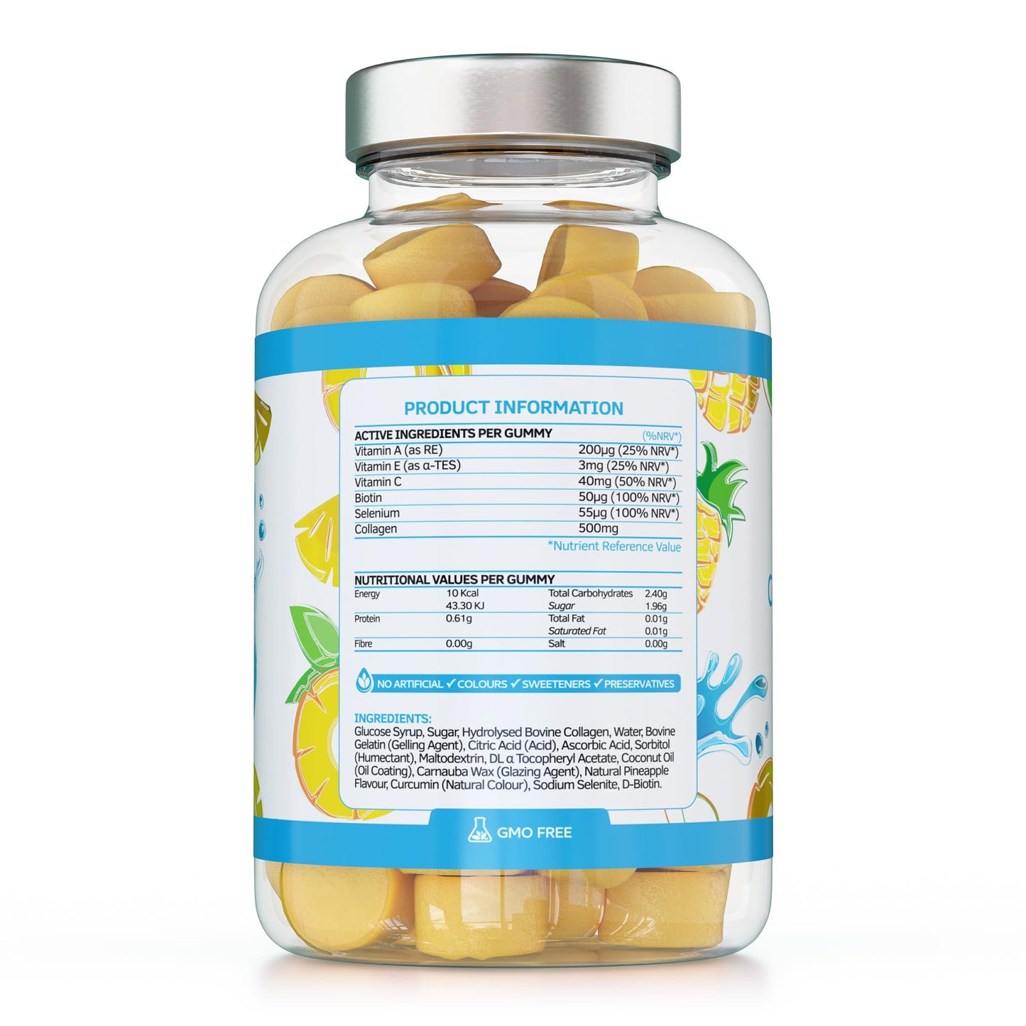 swiss bioenergetics Collagen Complex - 90 Natural Pineapple Flavour Chewable Yummy Gummies - One a Day 500mg Hydrolysed Collagen, Biotin, Vitamin C and Selenium – Healthy Skin and Hair for Men and Women – UK Made
