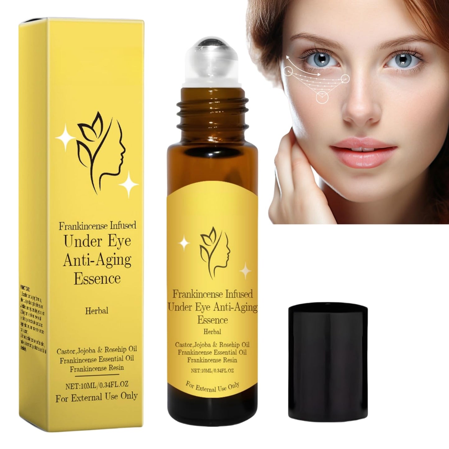 Castor Oil and Frankincense Roller Ball,Rollerball Castor Oil,Eye Cream,Rollerball for Eyes,Castor Oil Eye Roller,under Eye Cream,Eye Cream for Dark Circles and Puffy Eyes,Anti Wrinkle Eye Cream