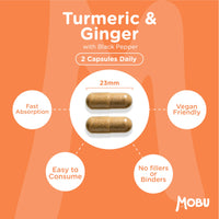 Organic Turmeric 1380mg with Black Pepper & Ginger - 120 Vegan Capsules - Organic with Active Ingredient Curcumin - UK Made MOBU