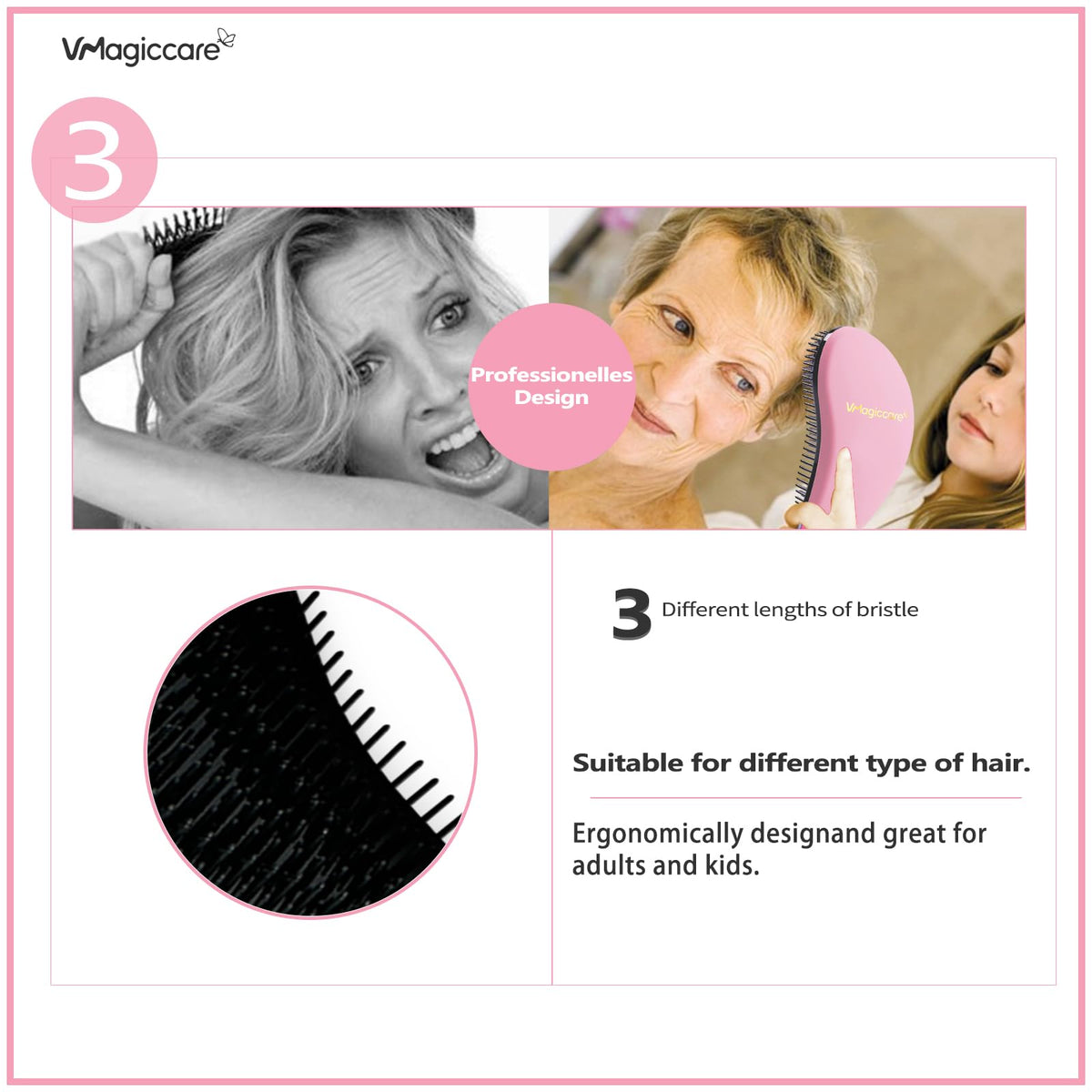 VMAGIC CARE Detangling Brush - glide the Detangler Brush through Tangled hair - Best Comb for Women, Girls, Men & Boys - Use in Wet and Dry Hair (Pink)