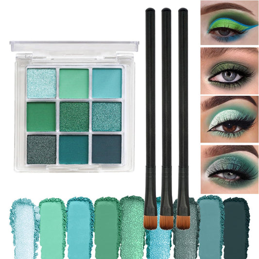 Generic Green Eyeshadow Palette, 9-Color Matte & Glitter Eyeshadow, Easy to Blend, Vibrant Highly Pigmented Eye Makeup Palettes, for Women Stunning Looks Any Occasion