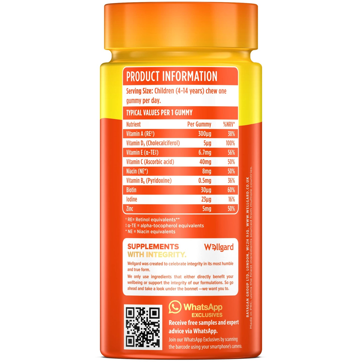 Wellgard Vegan Childrens Vitamins, Kids Multivitamin Gummies - Kids Vitamins Multivitamins, 60 Gummies, Orange Flavour