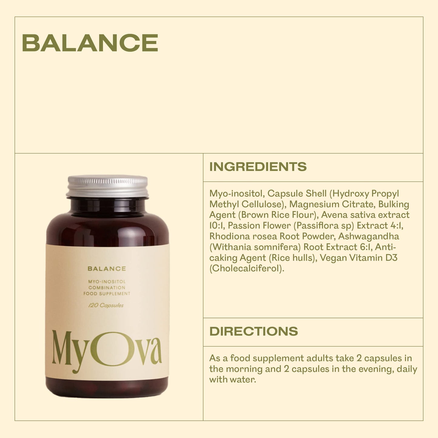 MyOva Balance PCOS Supplement - 30-Day Supply - 2000mg Myo-Inositol for PCOS Support - Complex Includes Ashwagandha and Magnesium to Support Energy, Mood and Hormonal Balance – UK Manufactured