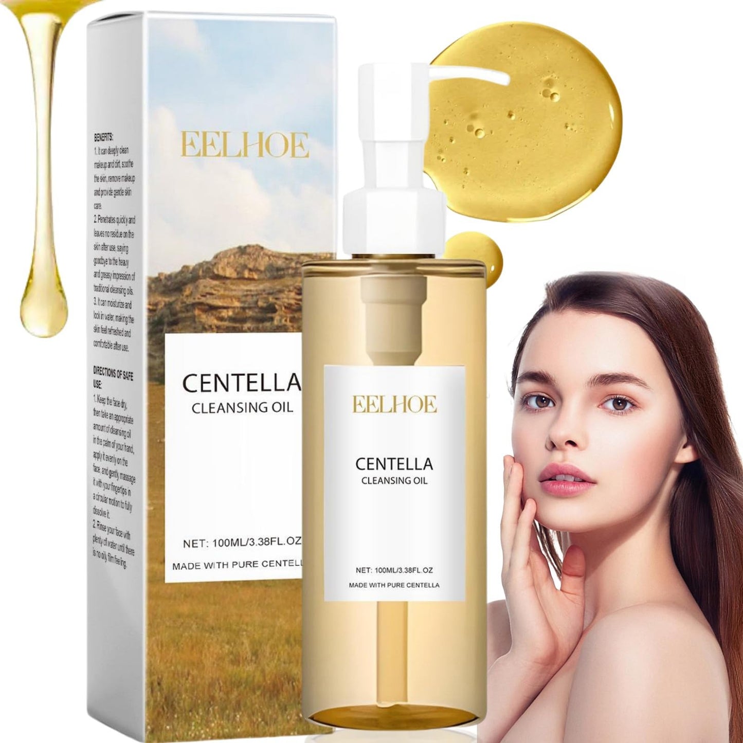 Xinyig 100ML Centella Cleansing Oil,Centella Light Cleansing Oil,Oil-Based Facial Cleanser Gentle Makeup Removal,Centella Cleanser and Makeup Remover,Cleansing Oil and Cleansing Foam,Deep Cleansing of Pores