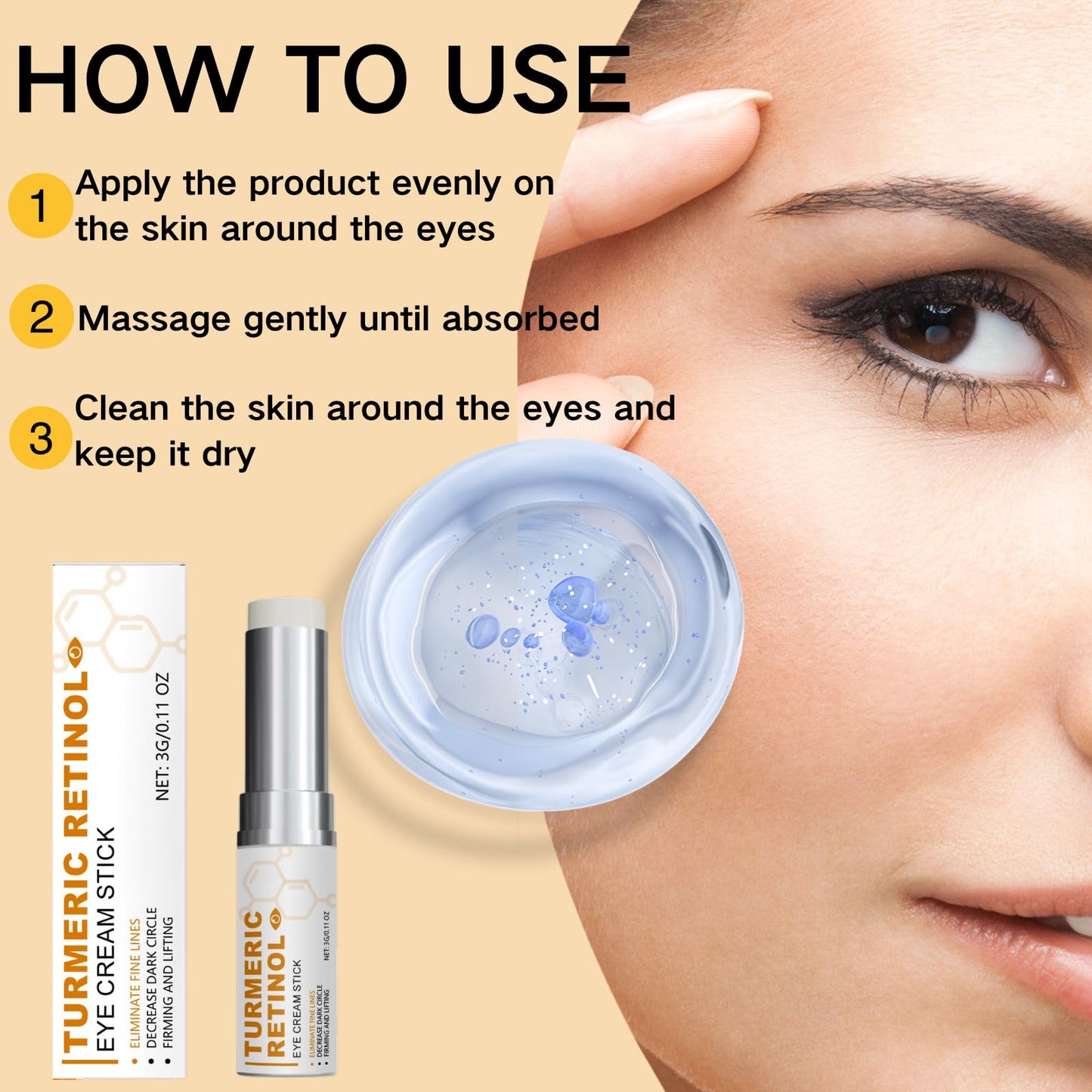 TBeautfave 2PCS Lumibalm for Under Eye Bags & Puffiness - Turmeric Retinol Eye Cream Stick - Hydrating Eye Balm Stick Reduces Fine Lines, Dark Circles, Anti-Aging Eye Brightener