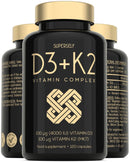 Vitamin D3 K2 Capsules - High Strength Vitamin D Tablets - 4000 IU Vitamin D & 100mcg Vitamin K MK7-120 Capsules - UK Made & Vegetarian - VIT D3 K2 Supplement for Strong Bones, Teeth, Immune System