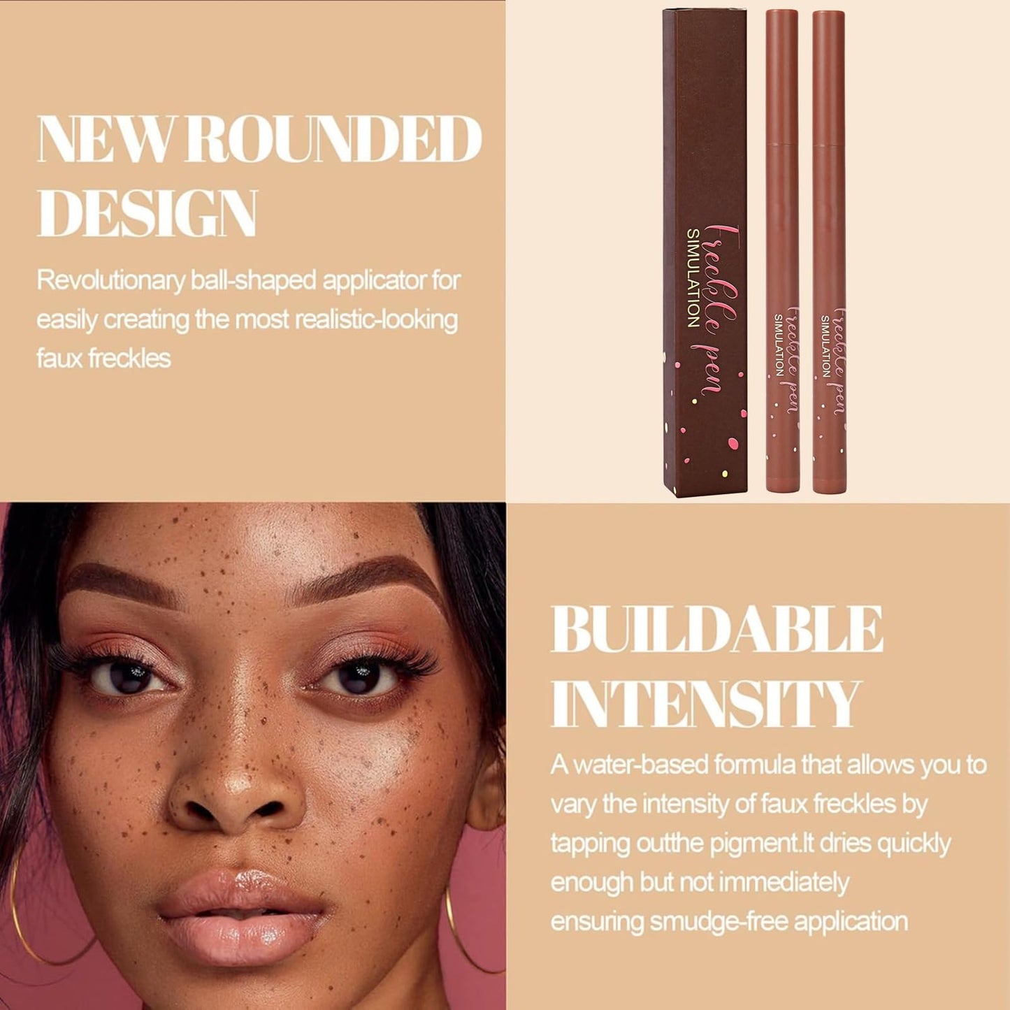 Freckle Pen, 2 PCS Natural Shades Long Lasting Waterproof Makeup for Effortless Sunkissed Look, Quick Dry Soft Dot Spot Pen in Grey & Reddish Brown