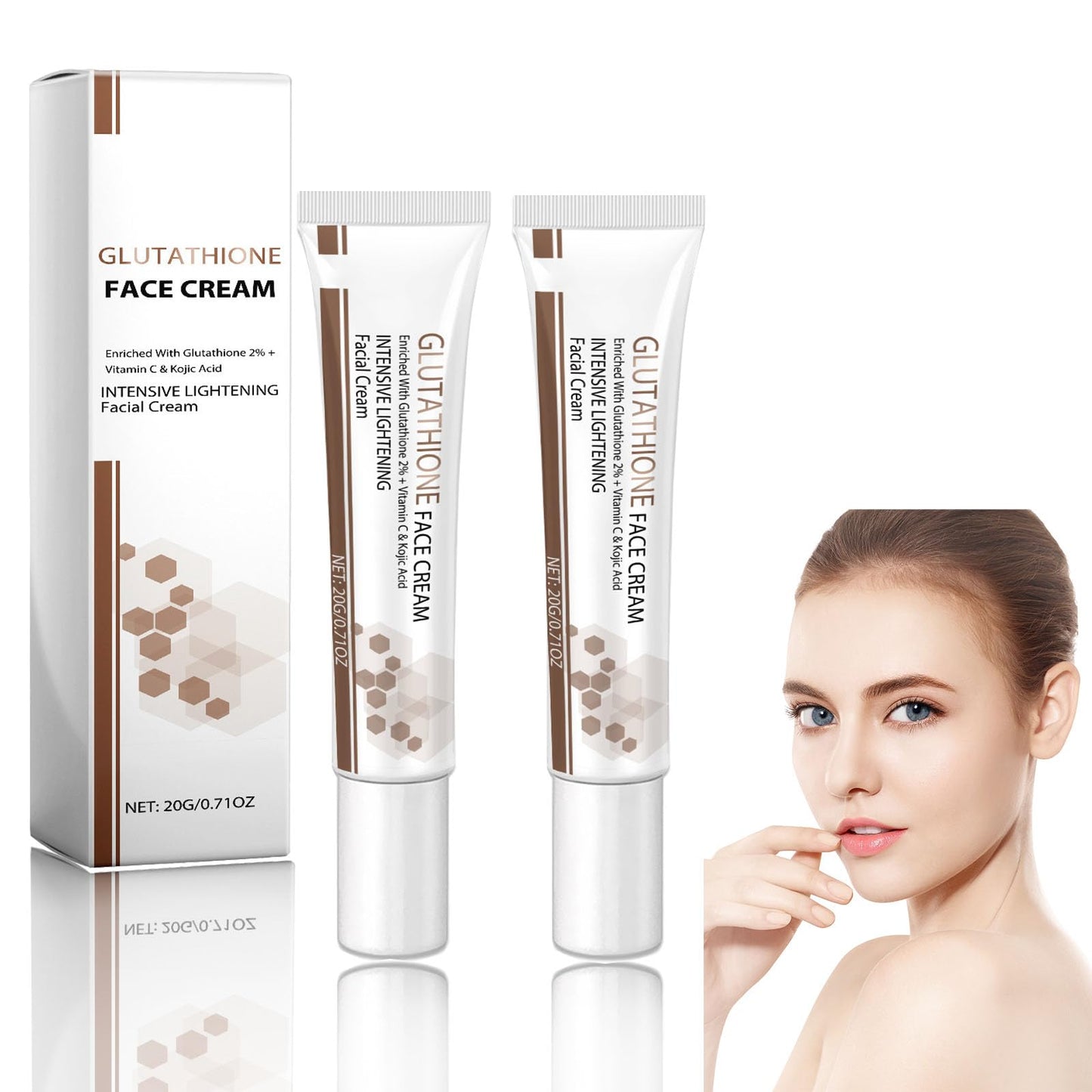 ISBEAUSOLS Glutathione Face Cream 2PCS - Kojic Acid Face Cream for Skin Tone Correcting - Vitamin C Face Cream - Face Moisturiser Cream - Skin Care Face Cream - Anti Wrinkle, Anti Aging