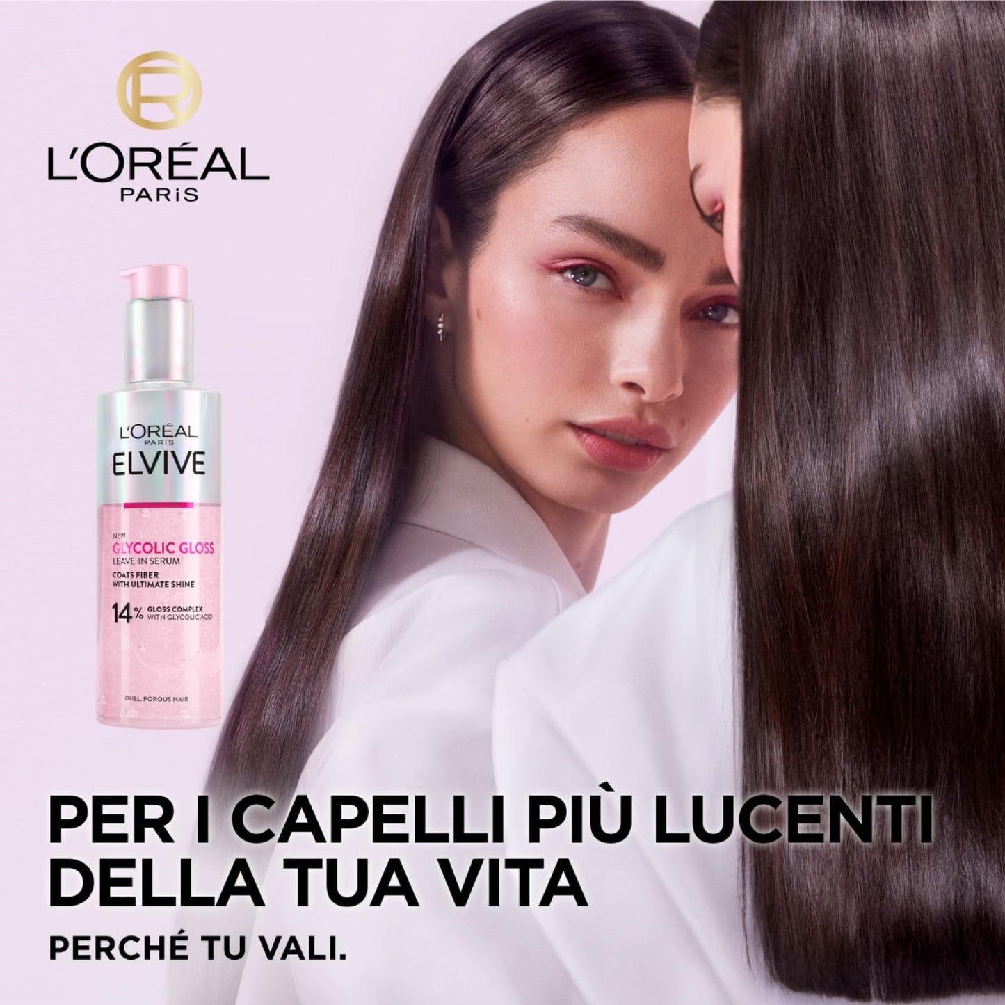 L'Oréal Paris Elvive Glycolic Gloss Glycolic Acid Hair Set with Leave-In Serum for Porous and Dull Hair Intense and Long-Lasting Shine 150ml + 5-Minute Lamination Treatment 200ml - 2 Bottles