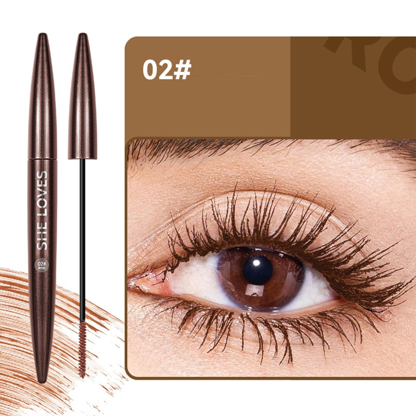 MEITREND Waterproof Mascara Brown Volume Mascara For Sensitive Eyes,Non Smudge Cruelty Free Mascara Lengthening False Lash Effect,Natural And Hypoallergenic Mascara With Fine Brush For Women (02-Brown)