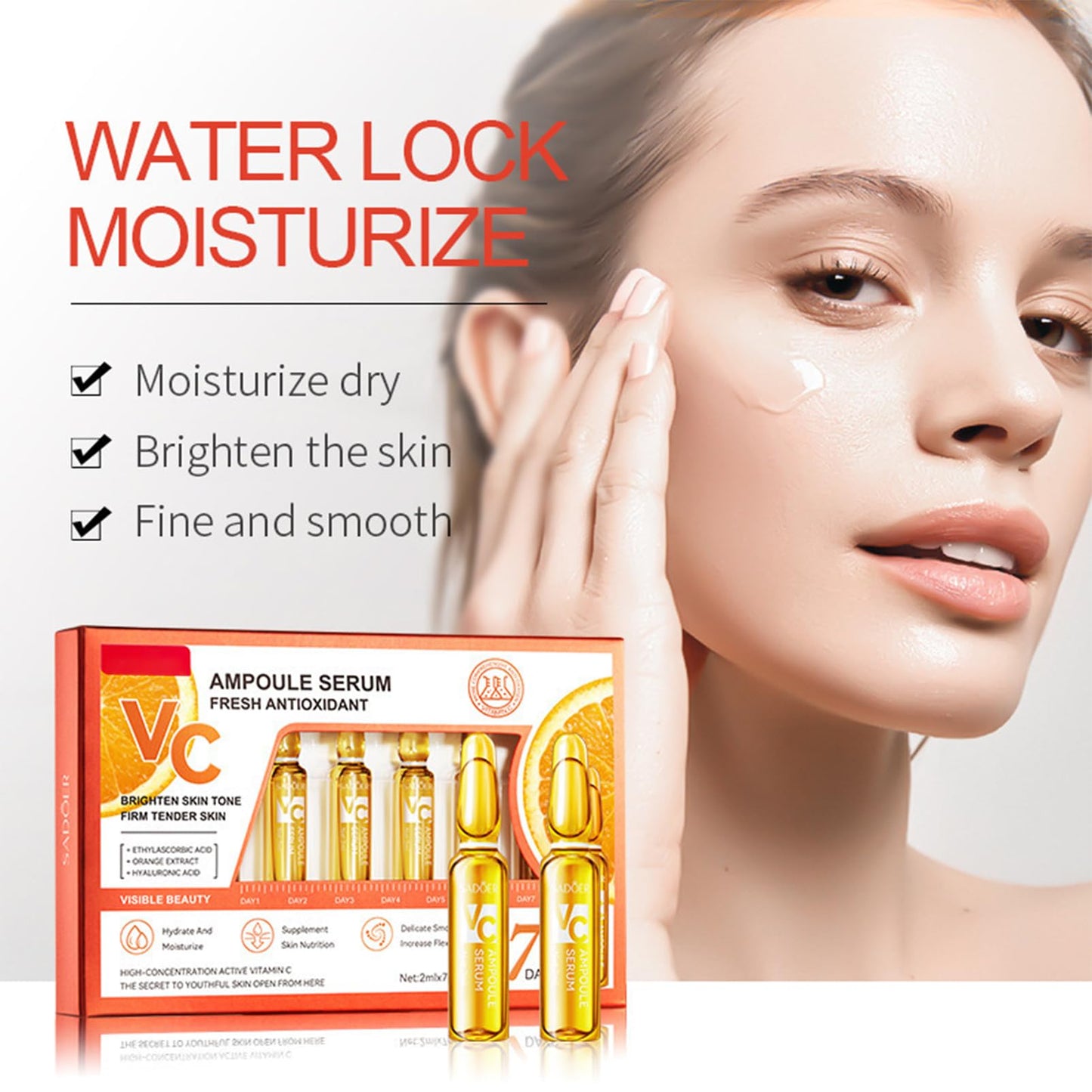 Vitamin C Serum for Face Concentrated Ampoules, Vit C Serum Anti Ageing & Anti Wrinkle Serum, Brightening Serum for Dull,Tired Skin, Powerful Antioxidant Protection face serum, 7x2ml Ampoule Serum