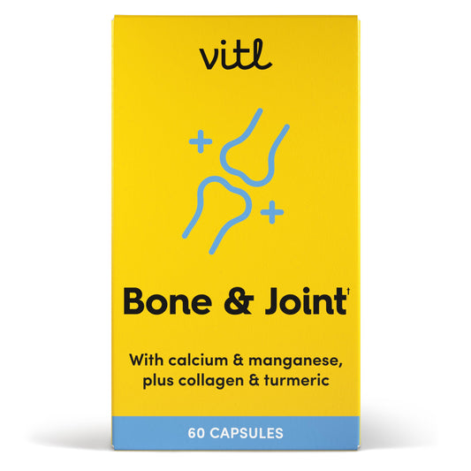 VITL Vitl Bone & Joint Supplement - 60 Capsules - with Calcium, Manganese, Hydrolysed Type II Collagen & Turmeric - Maintenance for Joints, Bones & Cartilage - Support Mobility & Flexibility