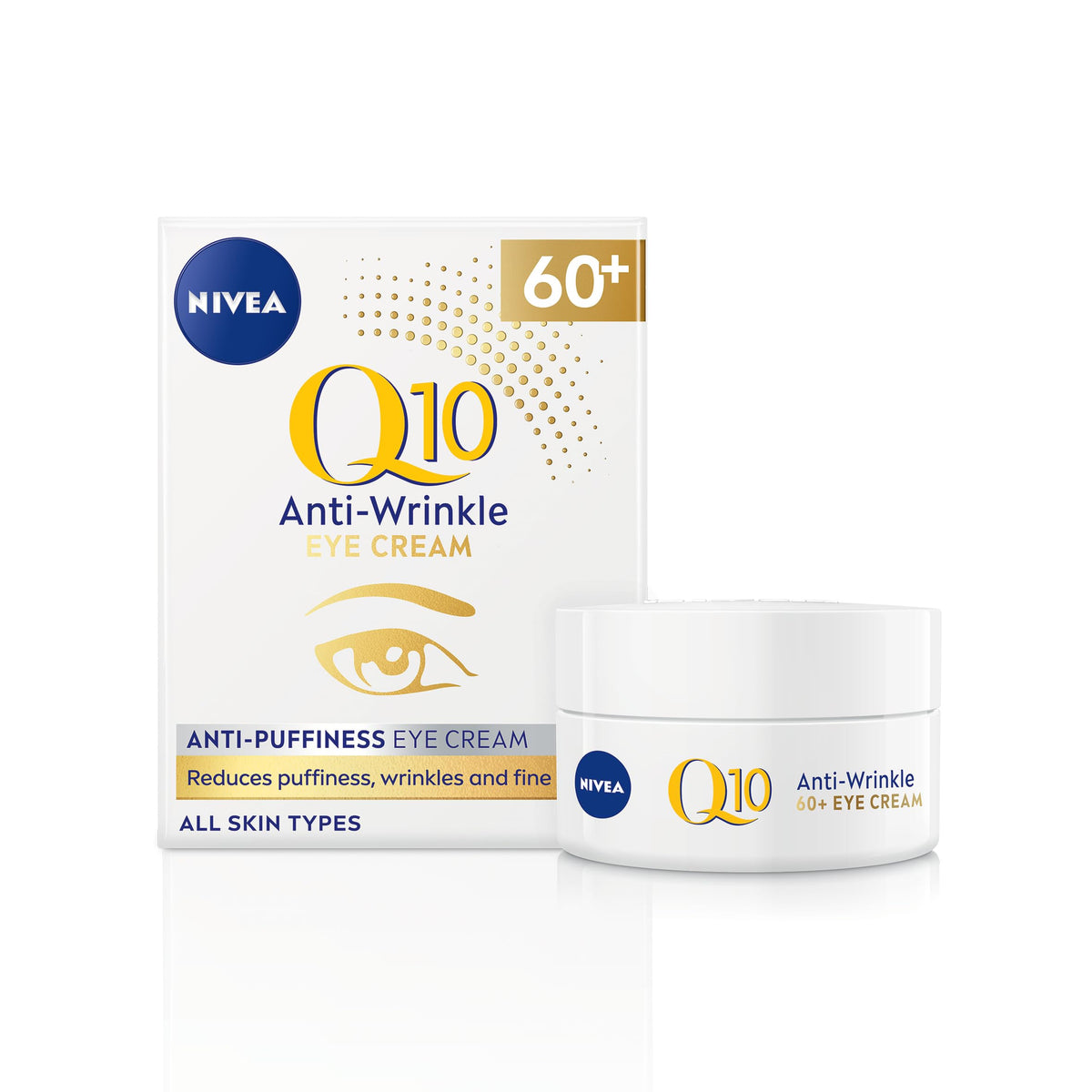 NIVEA Q10 60+ Anti-Puffiness Eye Cream (20ml), Anti-Wrinkle Eye Cream with Triple Strength Formula Made with Q10, Rose Petal Oil, and Calcium, Designed for 60+ Skin