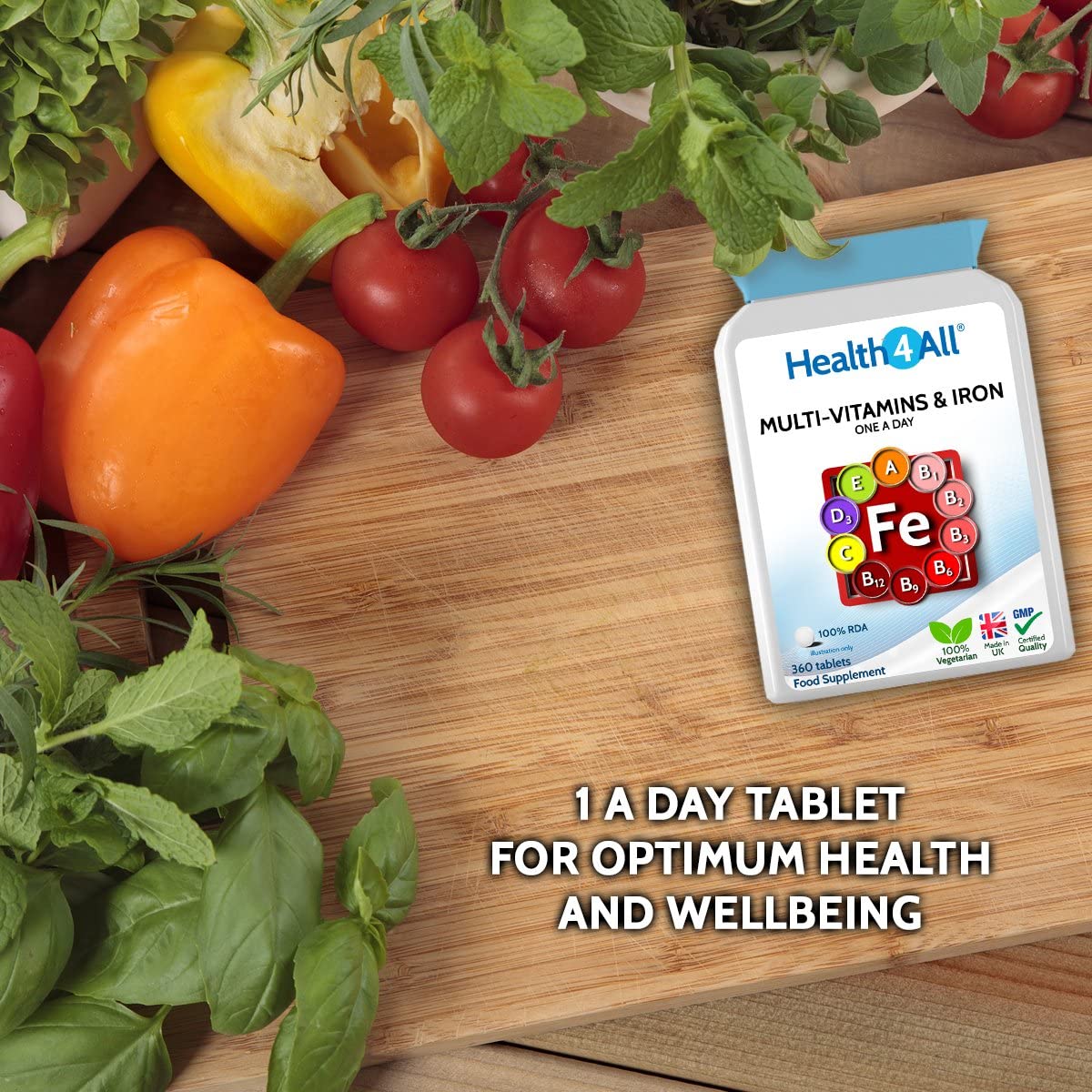 Health4All Multivitamins & Iron One a Day 360 Tablets 100% RDA